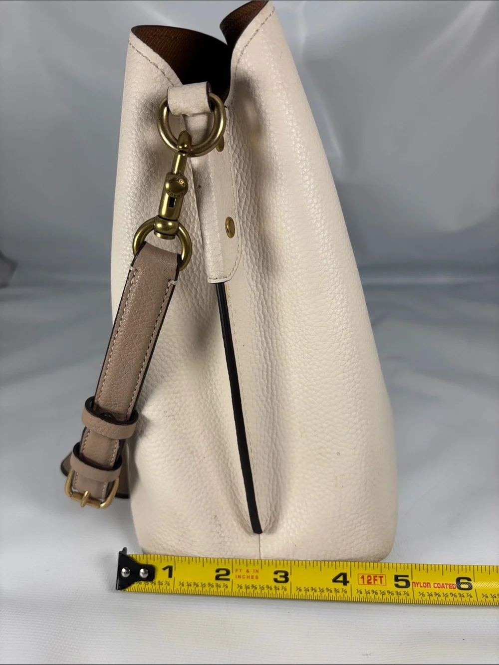 Coach Cream  Willow Pebble Leather Shoulder Bag with Tan Strap & Gold Turnlock